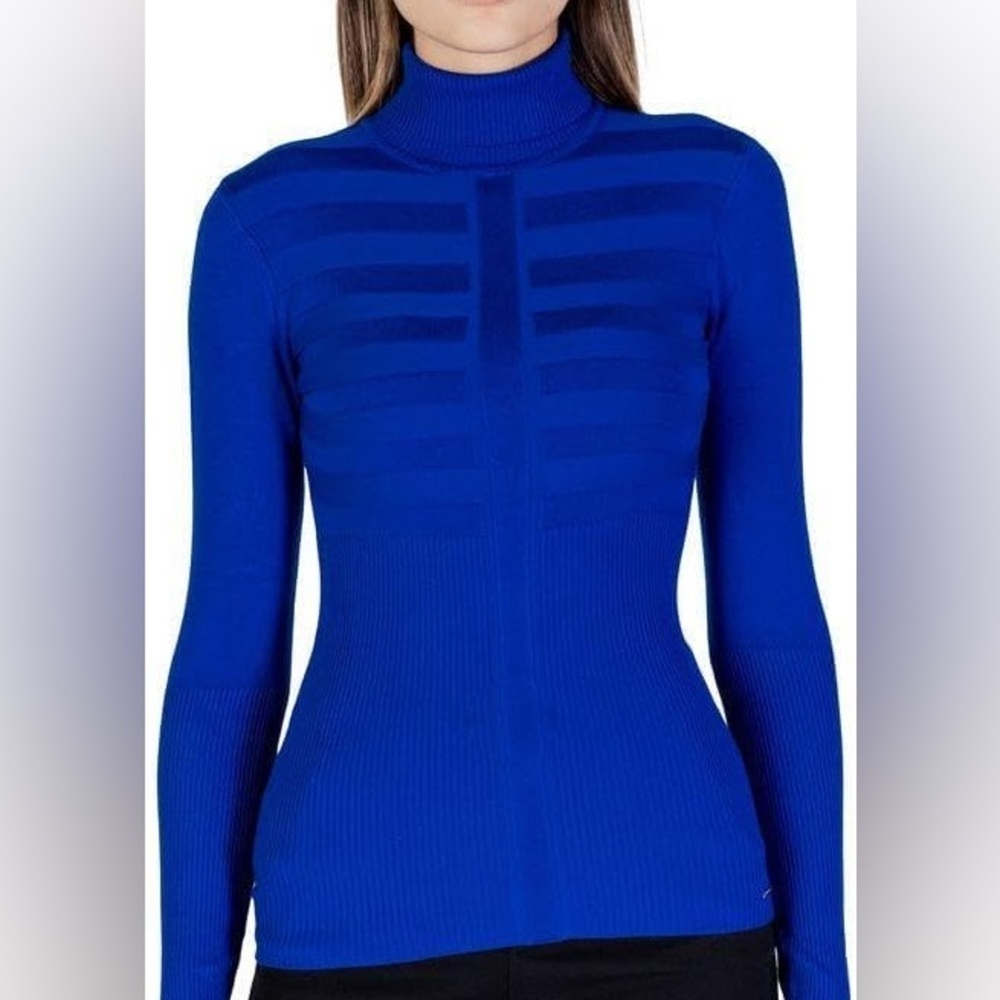 Morgan De Toi Top Turtleneck Fitted Long Sleeve Blue Sweater Y2K Small